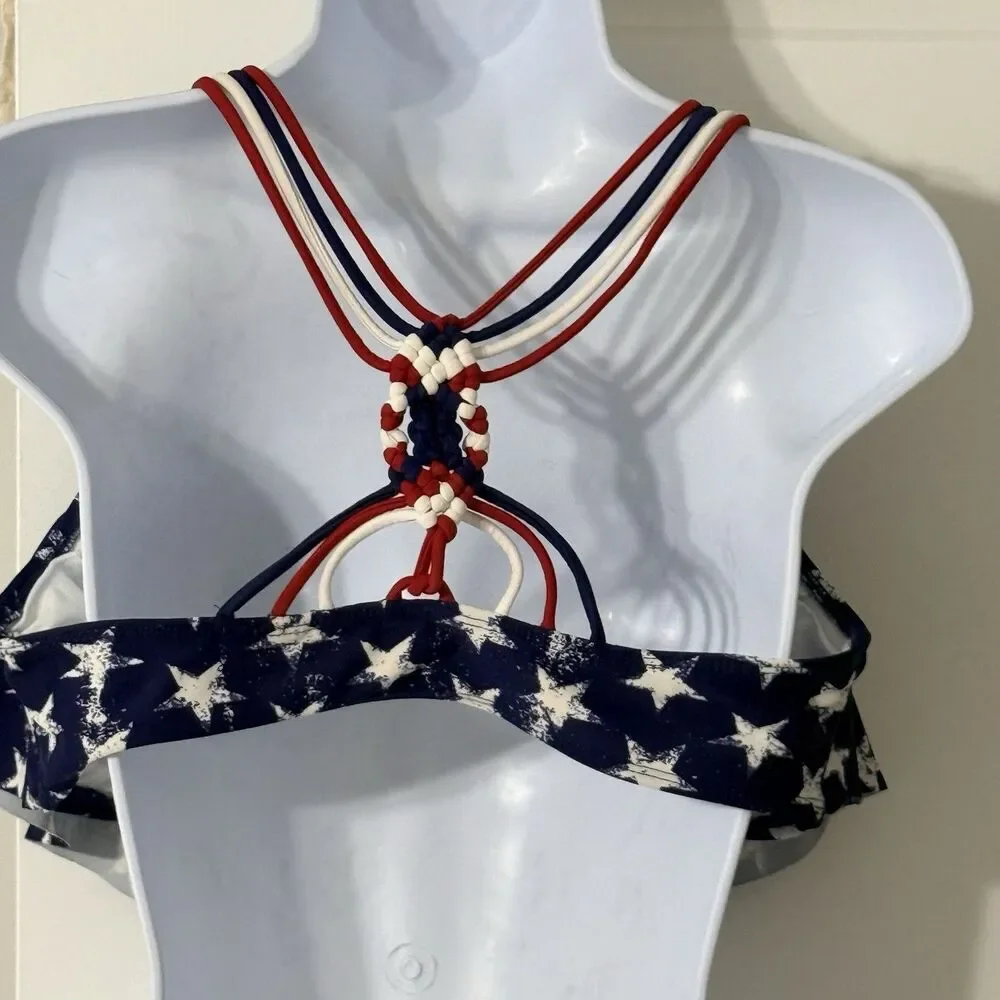 Xhilaration Strappy Flounce Bikini Top| Red,White,&Blue | American Flag | XL